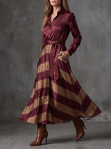 Elena | Robe chemise satinée à jupe rayée