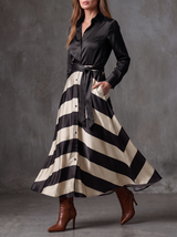 Elena | Robe chemise satinée à jupe rayée