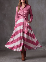 Elena | Robe chemise satinée à jupe rayée