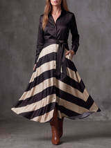 Elena | Robe chemise satinée à jupe rayée