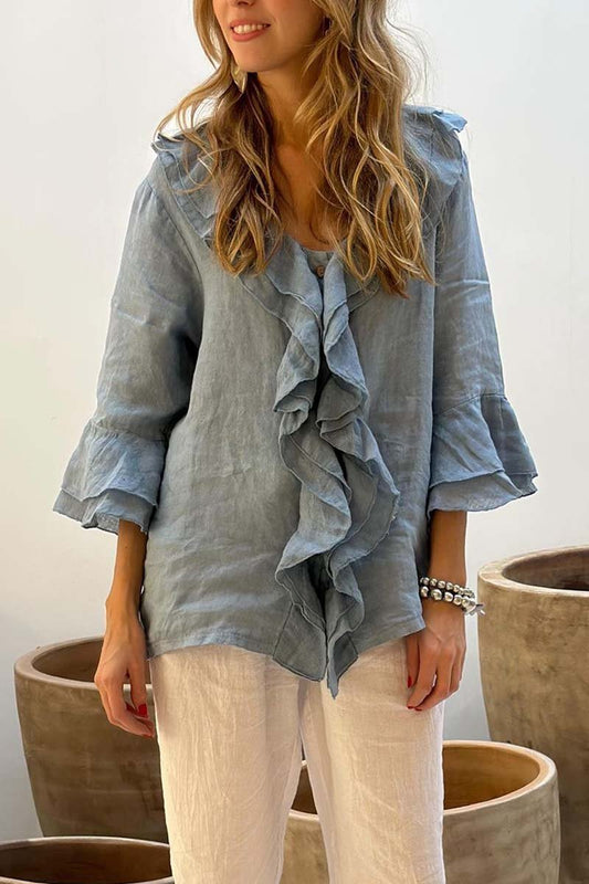 Blouse Élégante Femme avec Col Froncé