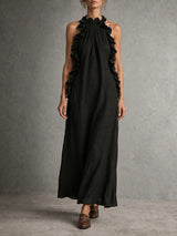 Chloé | Robe longue fluide avec col volanté élégant