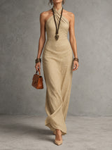 Sophie | Robe longue élégante avec coupe fluide et col halter