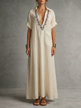 Camille | Robe longue bohème élégante avec broderie et coupe fluide