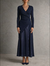 Elena | Robe longue portefeuille à jupe en satin
