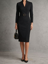 Élodie – Robe crayon avec manches longues et ceinture