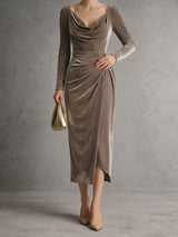 Elysara – Robe midi drapée élégante