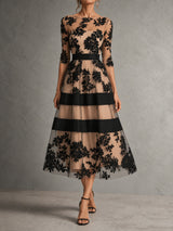 Juliette™ | Robe midi élégante à fleurs et détails transparents