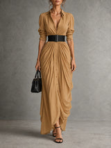 Robe longue chemise élégante avec ceinture