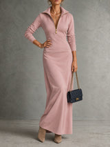 Robe longue zippée à col ouvert