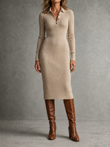 Robe pull côtelée beige — Élégance naturelle