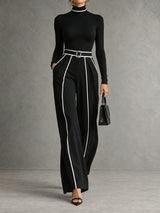 Ensemble 2 pièces à col montant et pantalon large ceinturé
