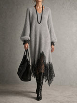 Noémie | Robe pull en maille scintillante à ourlet en dentelle