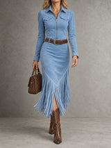 Robe Longue Effet Daim Luxe – Ceinture Incluse