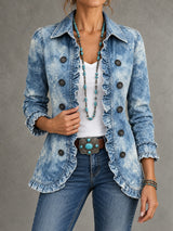 Jeanne™ | Veste bohème imprimée botanique vintage dégradée et volants